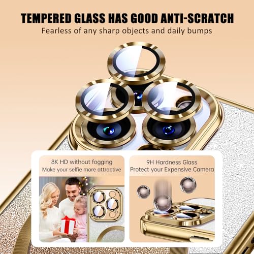 Image of Misscase for iPhone 15 Pro Magnetic Glitter Case Compatible with MagSafe,Camera Lens Protector Full Protection Elegant Anti-Scratch Dust-Proof Net Case Cover for iPhone 15 Pro Gold