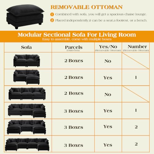 Image of Hanherry Modular Sectional Sofa,Cloud Couch for Living Room,Modern Deep Seat Sofa Chenille Fabric Comfy Couches with Throw Pillows & Movable Ottoman for Apartment