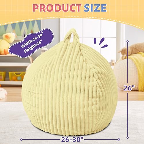 Image of HABUTWAY 2FT Bean Bag Chair, 2' Bean Bag Chairs with Memory Foam Filled, Small Comfy Beanbag Chair with Stripe Plush Cover for Living Room Bedroom Dorm，Yellow