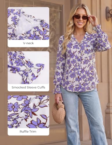 GRACE KARIN Womens Long Sleeve Boho Tops Ruffle Work Blouses Lilac S - image 5