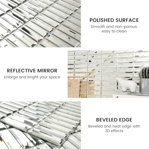 Adedeo Peel and Stick Mirror Backsplash Tile Strip Mirror Tiles Self Adhesive 1.2 x 4 Inch for Kitchen Backsplash Bathroom Wall(5 Sheets, Light Antique) by Adedeo - Image 5