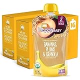 Happy Baby Clearly Crafted Stage 2 Meals Organic Baby Food, Bananas, Plums & Granola, 4 Ounce, 16 Count