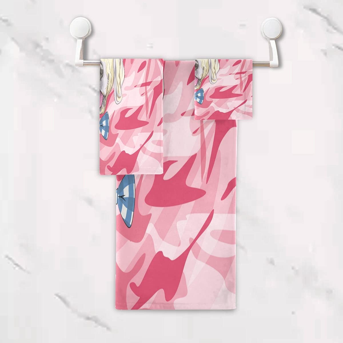 Cachorro De Perro Rosa Juego de Toallas para Baño Playa 100% Algodón de Piscina Toalla (1 Toalla de Baño y 1 Toalla de Mano y 1 Paño de Lavado) para Nadar Hotel Niñas Niños Niños