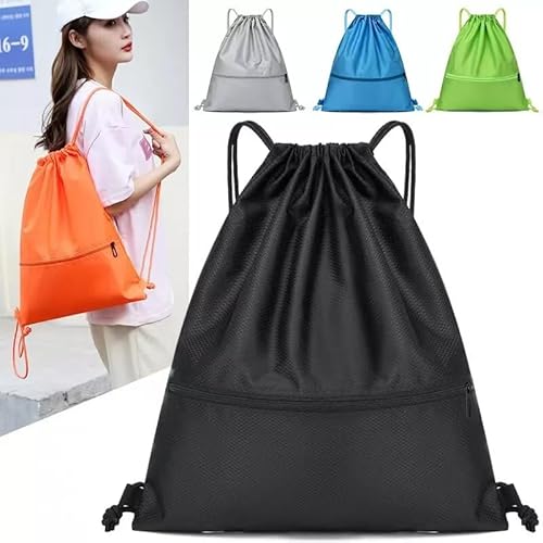 FATASH Large Drawstring PE Bag with Zipper Pocket, Waterproof Swimming & Gym Bag, Kids & Adult Unisex Design, Rucksack For School, Outdoor, Sports & Travel Yellow - Image 6