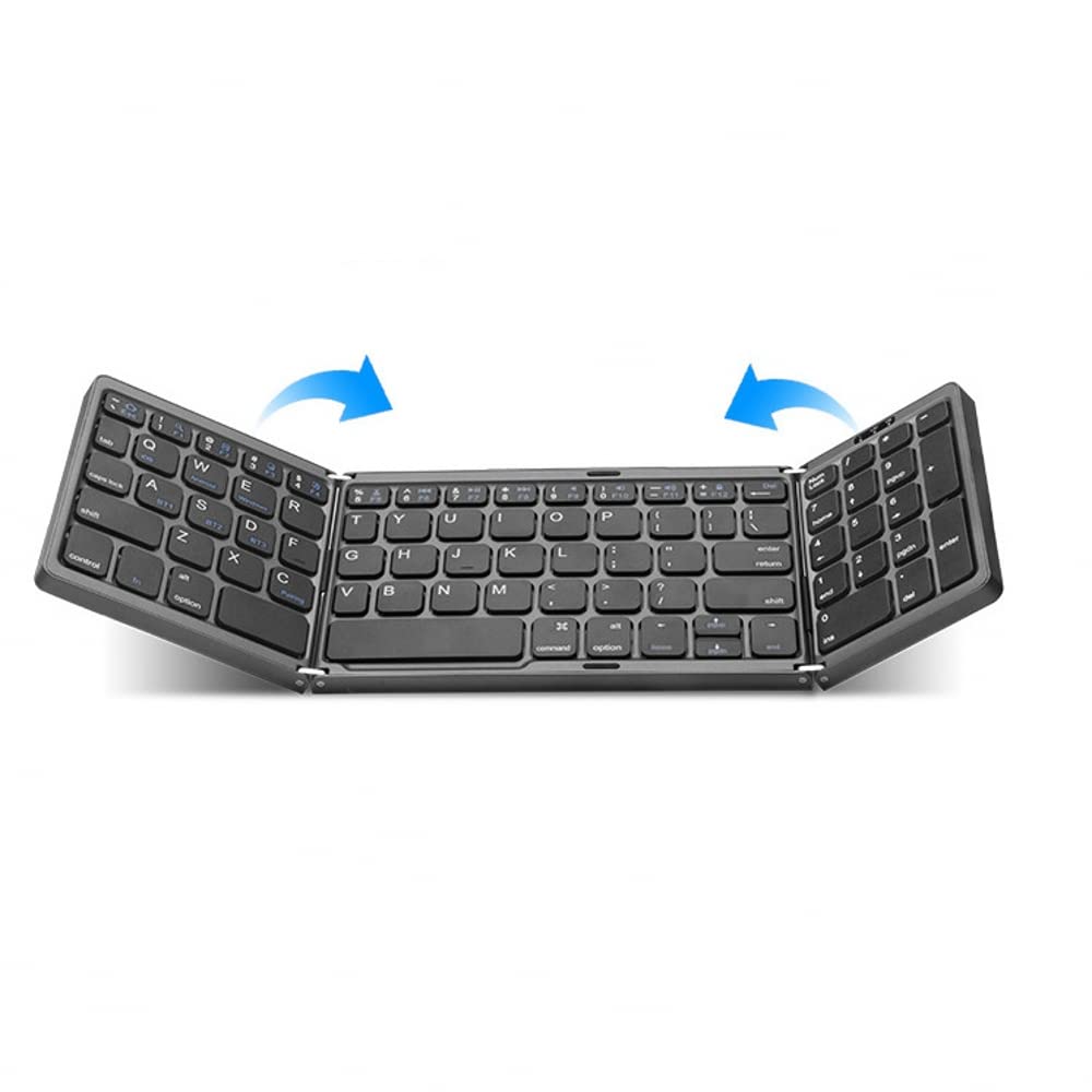 Przenośna trzy składana klawiatura Bluetooth bezprzewodowa składana klawiatura do iOS Android Windows iPad tablet z klawiaturą numeryczną (czarna)