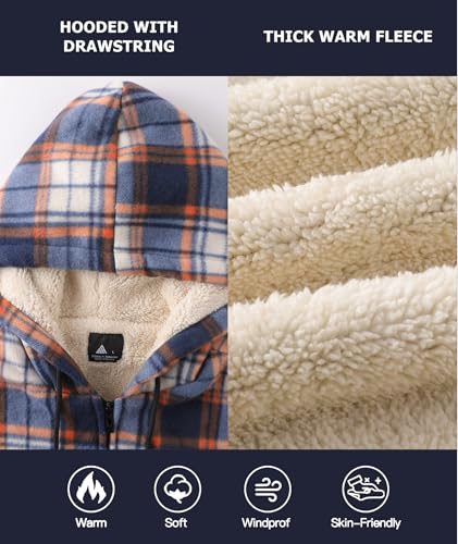 Image of ZITY Heavy Thick Hoodies for Men Plaid Flannel Warm Sherpa Fleece Lined Winter Full Zip Up Coat
