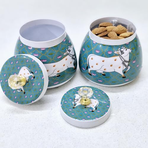 Image of Mix color Container jar Box Meenakari Design Return Gifts (Blue)