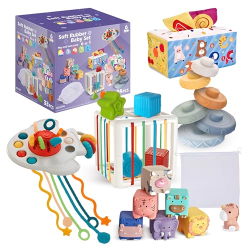 Babybaipro-Set De Juguetes Montessori Sensoriales Y Educativos Para Bebés, Niño-Niña, 6 En 1: Bloques Apilables, Caja Pañuelos. Regalo Nacimi Babybaipro-Set De Juguetes Montessori Sensoriales Y Educativos Para Bebés, Niño-Niña, 6 En 1: Bloques Apilables, Caja Pañuelos. Regalo Nacimi