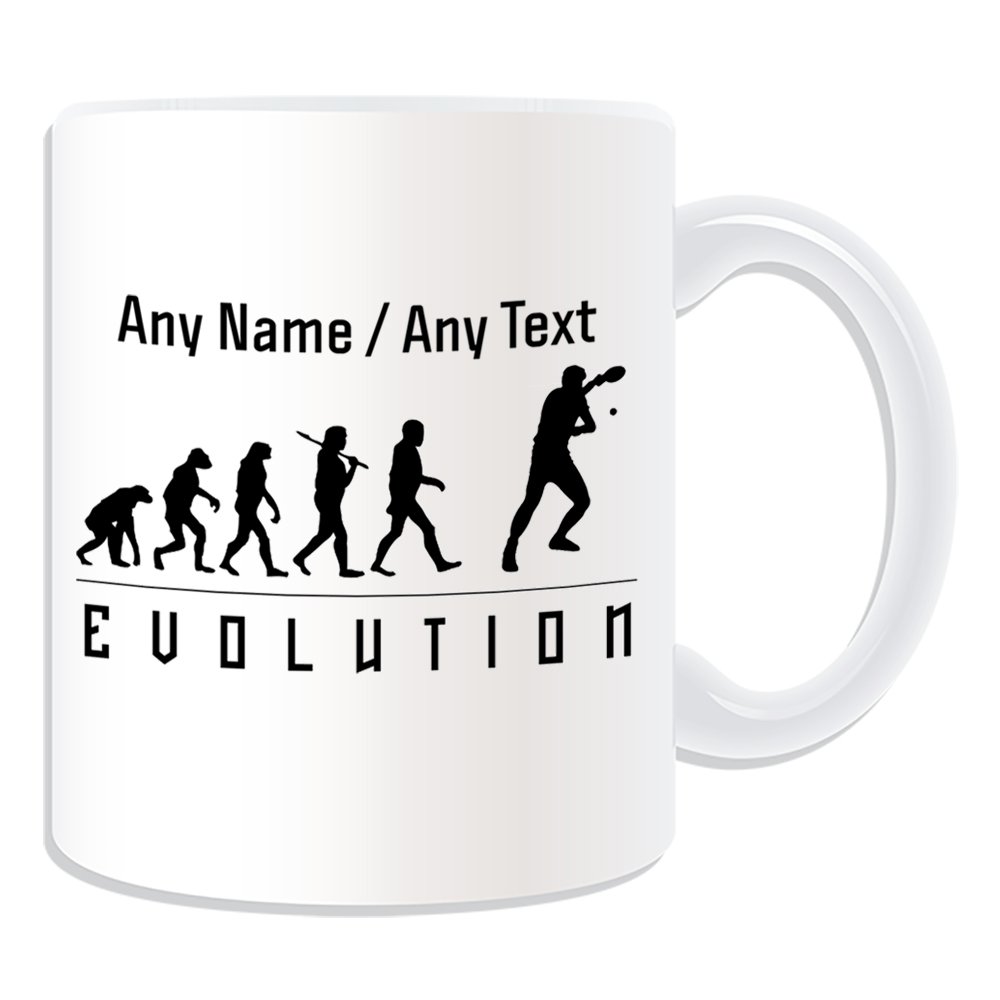 Unigift White Personalised Gift - Pingpong Mug (Evolution Design ) Any Name Message On Unique - Team Player Outline Contour Olympic Game Sport Table Tennis Paddle Ping Pong Tabletennis