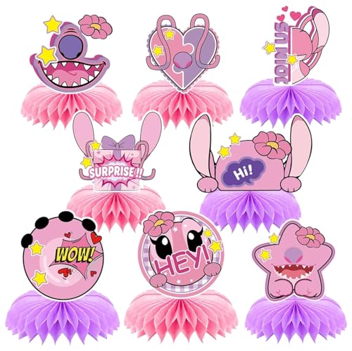8Psc Pink Honeycomb Center Decorations, Cartoon Party Decorations...