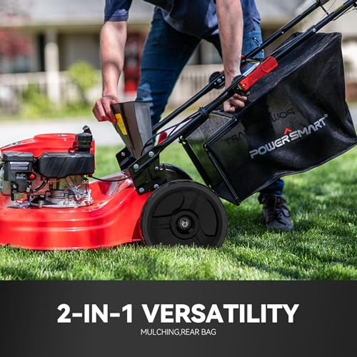 Image of PowerSmart Self Propelled Gas Lawn Mower, 22-inch with 170cc 4-Cycle OHV Engine, Walk-Behind Lawn Mower with 6 Adjustable Heights