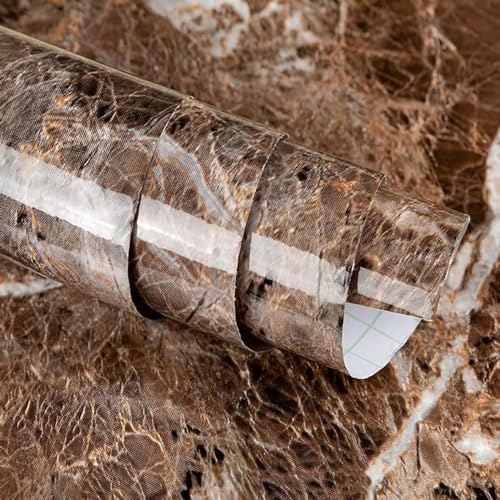 Image of VOLITO Self Adhesive Marble Wallpaper Kitchen Wallpaper Oil Proof & Waterproof Wallpaper for Cabinet Makeover, Almirah, Plastic & Tabletop, Wardrobe (60x200cm) (V-Dark Brown)
