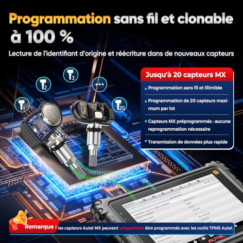 Autel TPMS MX Sensor, Capteur Remplacement Pneu à Double Fréquence pour Toutes Voitures, Identique au Sensor OE, Capteur Système Surveillance Pression Clonable à 100%(Valve en Métal, 4 Pièce) – vue 4