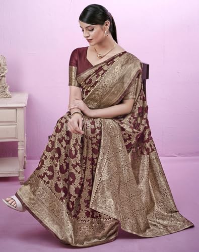 Image of SIRIL Women's Banarasi Soft Silk Saree Pure Silk with Unstitched Blouse Piece