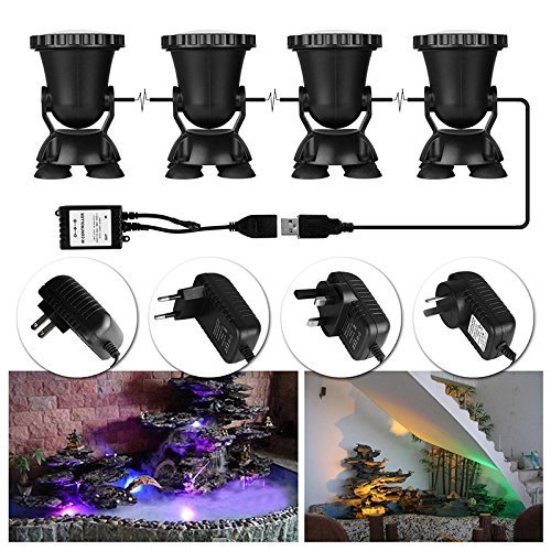 ALLOMN 4Pcs Remote Control RGB 36Led Underwater Projector Spotlight