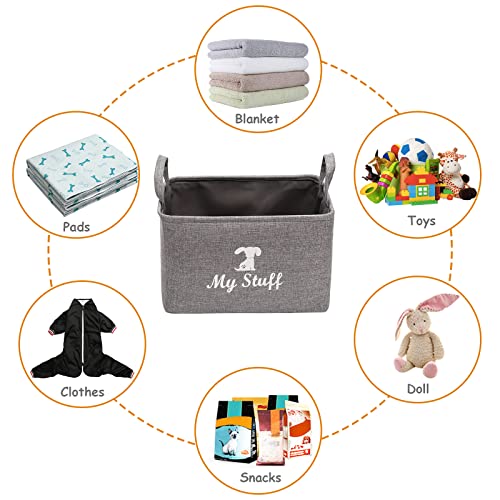 Pethiy Segeltuch Aufbewahrungskorb für Hundespielzeug mit Griff,Stoff Spielzeugkist fur Hunde,Aufbewahrungbox für Haustier Bekleidung und Zubehör-38 x 27 x 25 cm-Grau