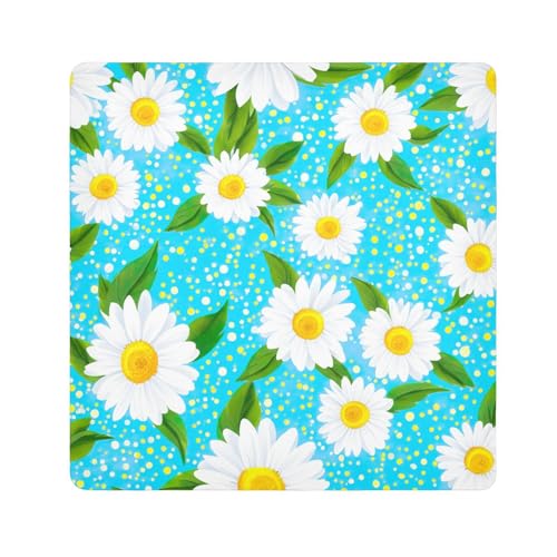 ODAWA White Daisies Leaves Light Blue Self-Adhesive Cloths 13.8X13.8 Inch Cosmetic Bag Magic Cloth Wrap Protection for Camera and Lens