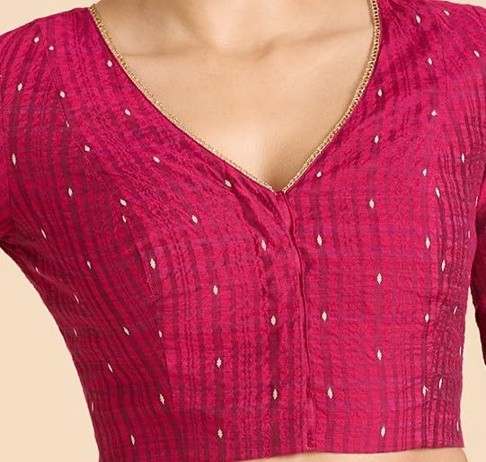 Image of Studio Shringaar Women's Handloom Cotton Silk Readymade Saree Blouse