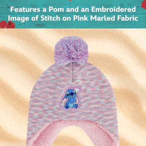 Disney Stitch Beanie Hat and Gloves Set, Toddlers Marled Peruvian Winter Knit Cap with Pom and Matching Mittens, Pink, One Size3