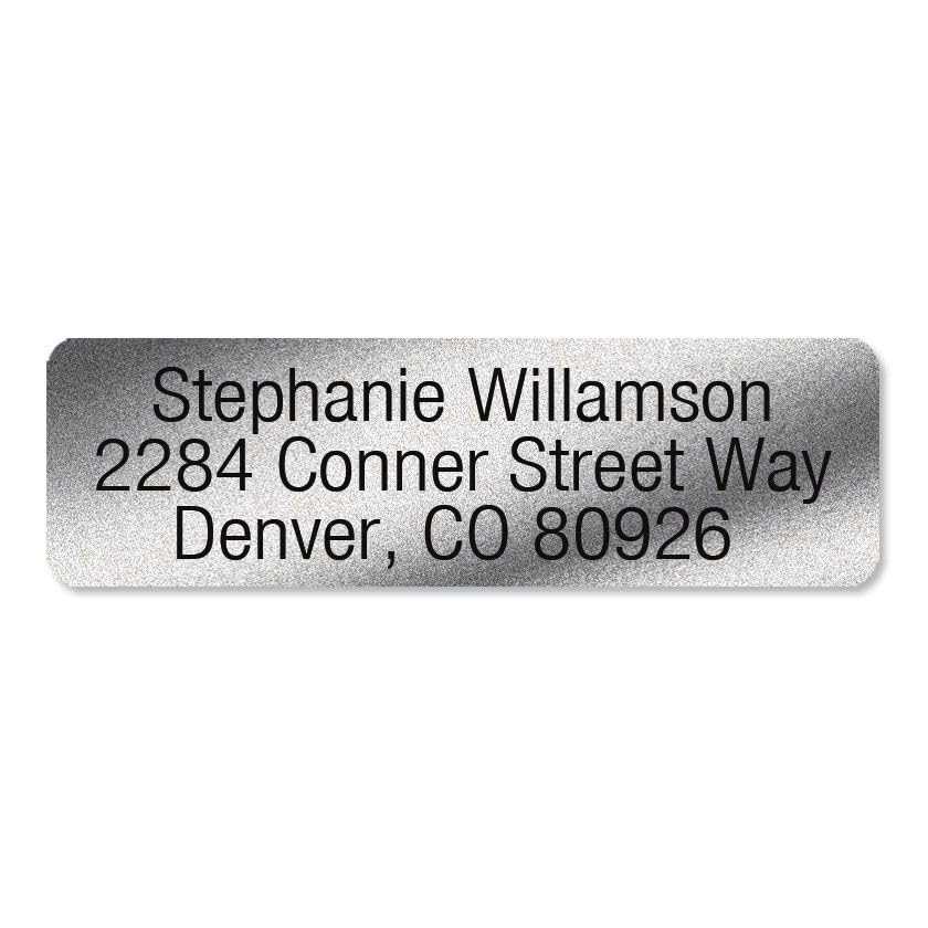 Silver Foil Large Print Rolled Personalized Return Address Mailing Labels with Dispenser, Set of 500, Small ¾ x 2½ Inch Size, Easy-Read Extra-Large