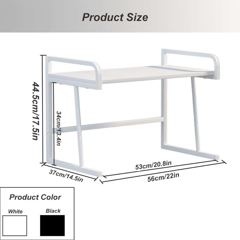 Kitchen Microwave Oven Rack，56cm/22inch Multifunctional Counter Top Organizer，2-Tier Metal Stand with 5 Hooks (Color : White)
