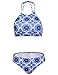 Ekouaer Womens Bikini Set, Halter High Neck Swimsuits, Full Coverage Bathing Suits, Juniors Teen Swimwear, Small, Geometric Dark Blue