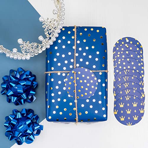 Maypluss Wrapping Paper Set - Mini Roll With Bow & Ribbon & Gift Tags & Stickers - 17 Inch X 120 Inch Per Roll - Royal Blue Design (42.3 Sq.ft.ttl) #TOP7