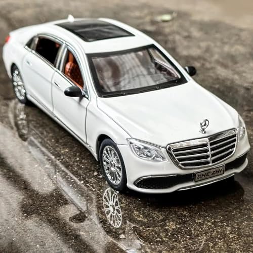 Image of 1:24 Marcedes Benz E300L - White Alloy Diecast Pullback Metal Car Toy with Sound Light & Opening Doors - Great Gift Toy for Kids