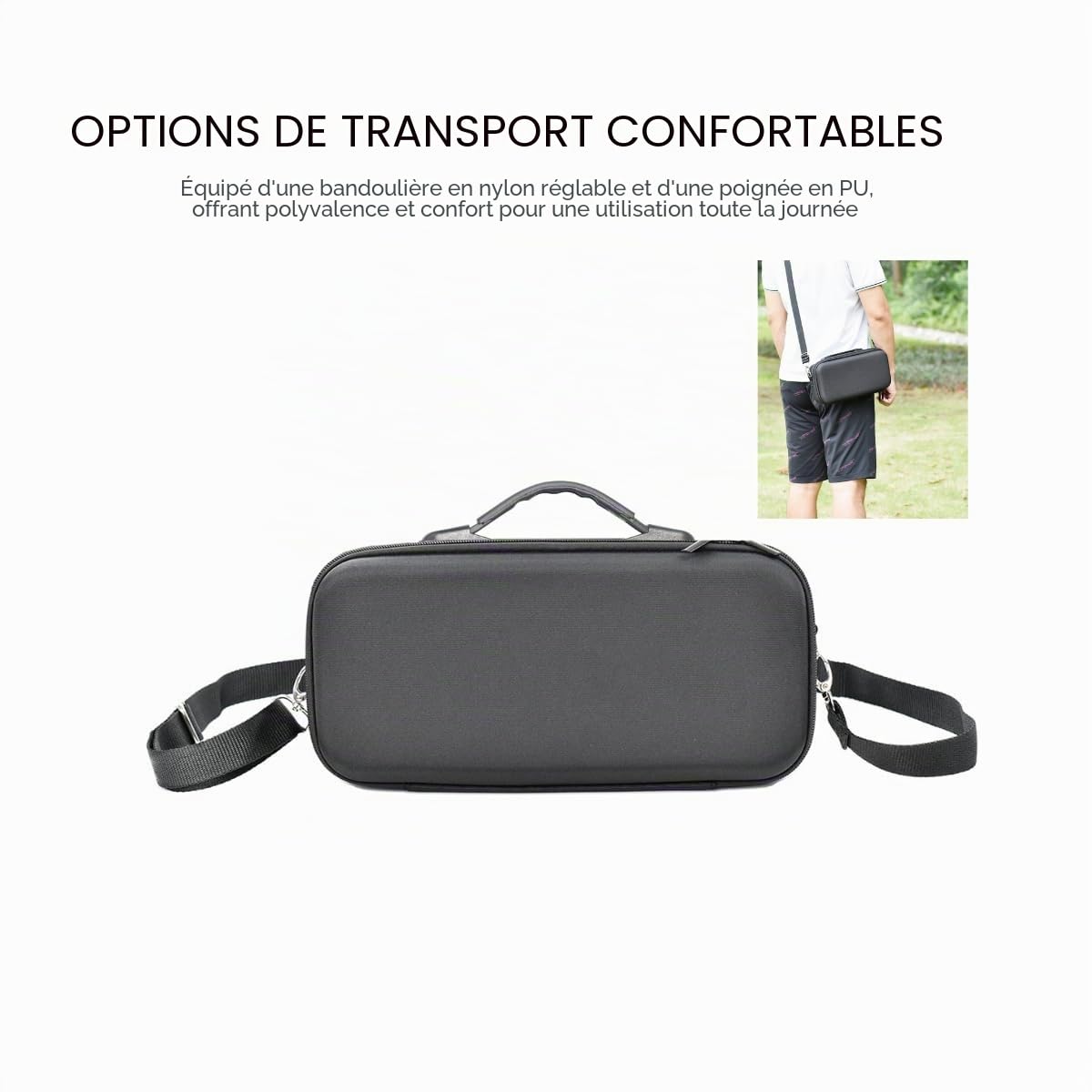 Étui Rigide de Transport pour Insta360 X5 - Sac de Rangement Étanche avec Sangle Amovible et Compartiment pour Perche à Selfie - Noir
