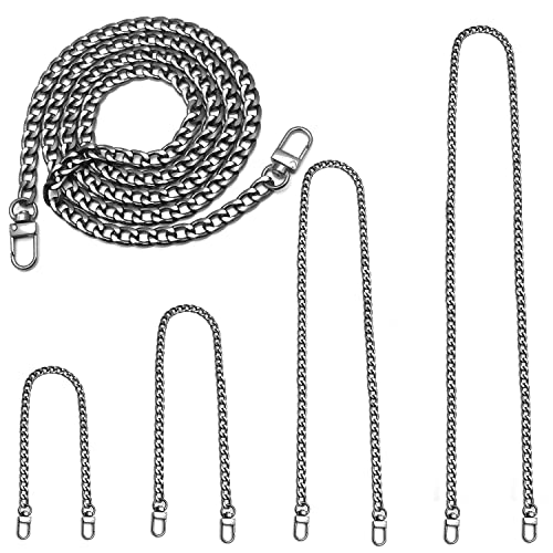 Image of 7.9 inch DIY Iron Flat Chain Belt, Handbag Replacement Belt, Shoulder Belt, Wallet Chain Belt, Metal Buckle, Gun Black 4 Pcs, 7.9 /15.7 /31.5 /47.2 inch