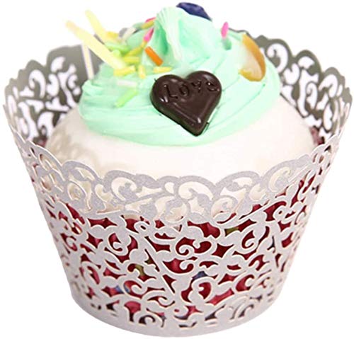50 pirottini per cupcake, pirottini per cupcake artistici, in filigrana di pizzo, tagliati al laser, per matrimoni, feste di compleanno, 21.0x8.0x2.0cm(bianco crema