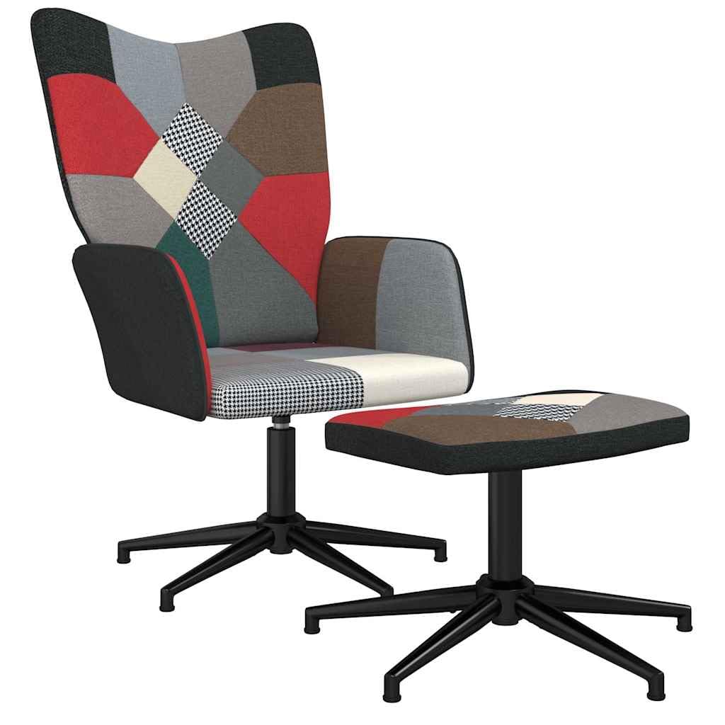 Fotel relaksacyjny z taboretem, patchwork, obracany o 360 stopni, stalowy