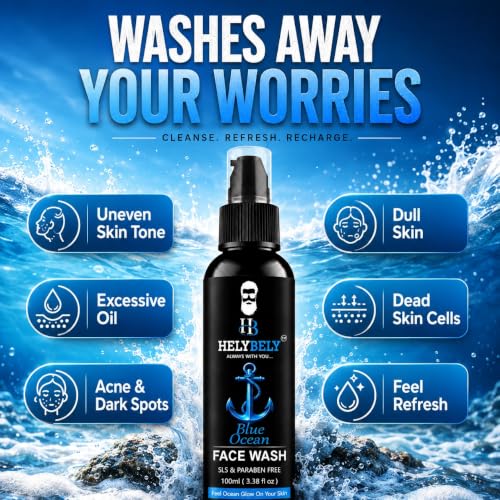 HELYBELY Blue Ocean Men Face Wash 100ml SLS & Paraben Free - Image 5