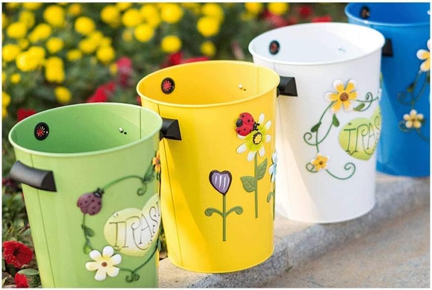 Miniatura 2 de Botes de basura de metal sin tapa, lindo cesto de papel de desecho, redondo, impermeable, para habitación de los niños, baño, sala (verde-A) cesta