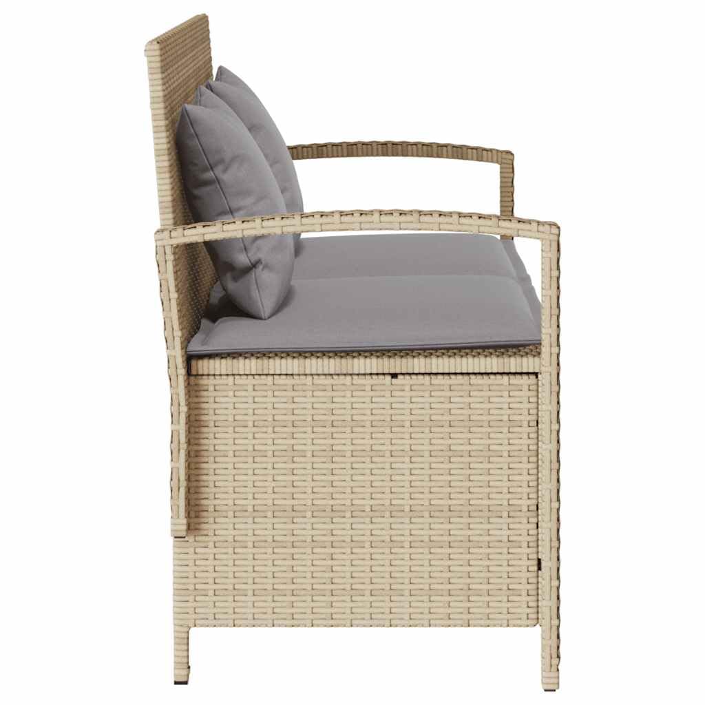 vidaXL Panca Portaoggetti da Giardino con Cuscino Beige in Polyrattan, Panca da Giardino