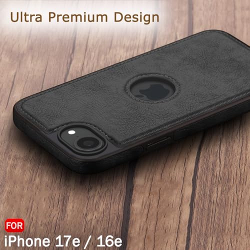 Image of TheGiftKart for iPhone 16e / iPhone 17e Case, Leather Finish Back Cover, Shockproof Design, Raised Edges for Camera & Screen Protection, Stunning Minimalist Design Back Cover Case (Black, Black)