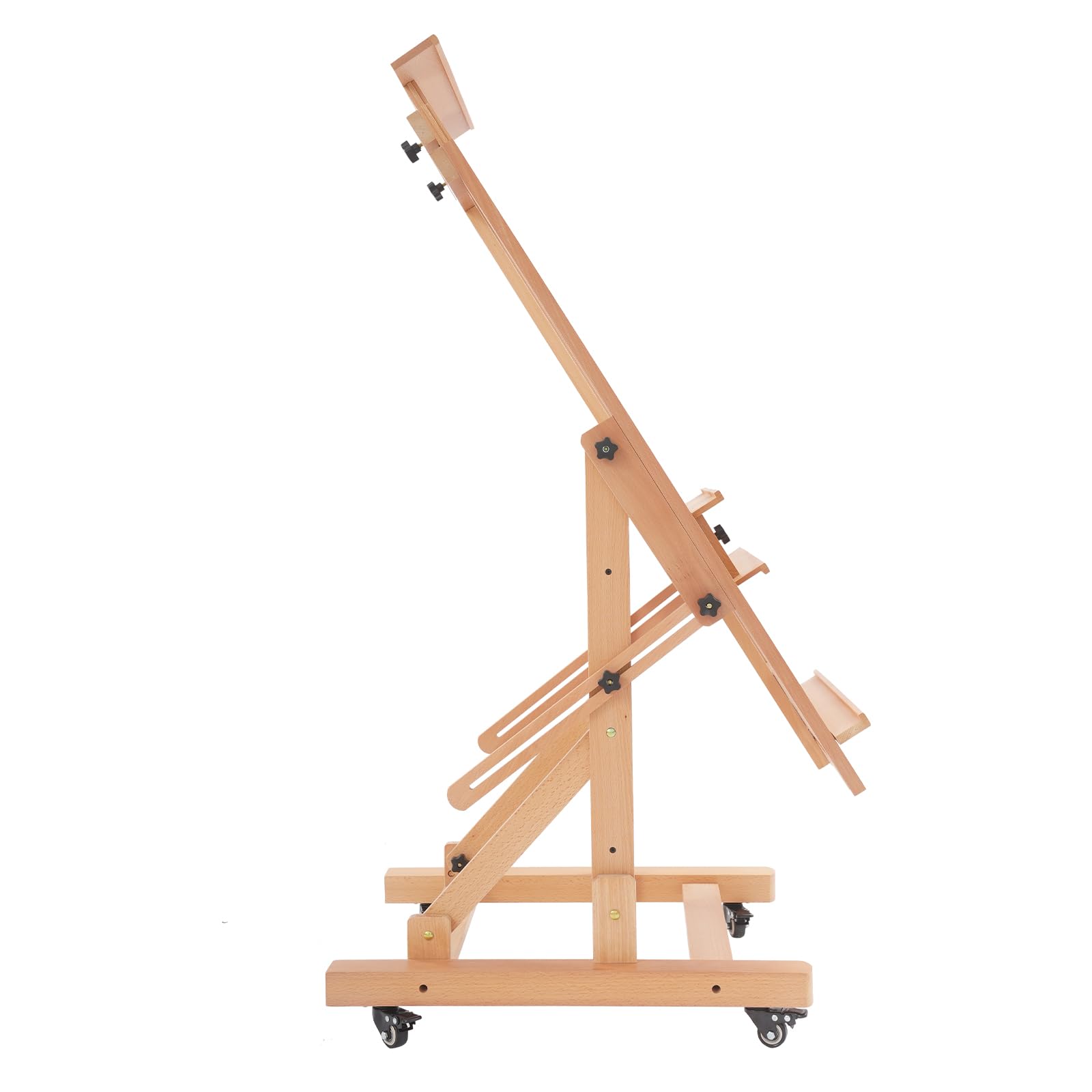 Caballete de pintura artística, con marco en H, con ruedas, caballete profesional de estudio robusto para adultos, caballete de suelo, 140-300 cm, rango de ajuste de altura (madera natural)