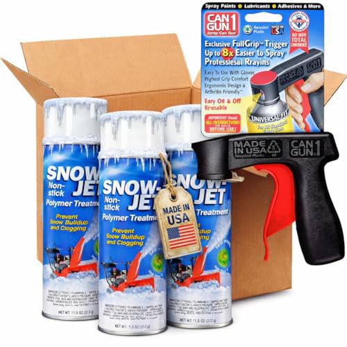 Jet Snowblower Spray with CanGun – A Durable Polymer Coating for Chute, Equipment Surfaces, Designed for Wet Heavy Conditions, Smooth-Flow Lubricant for Shovels, Plows & Winter Tools 3-Pack (11 oz)