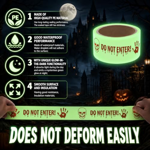 Allyix Glow in the Dark Halloween Decorations Caution Tape, 2 in x 16.4 Ft - image 4