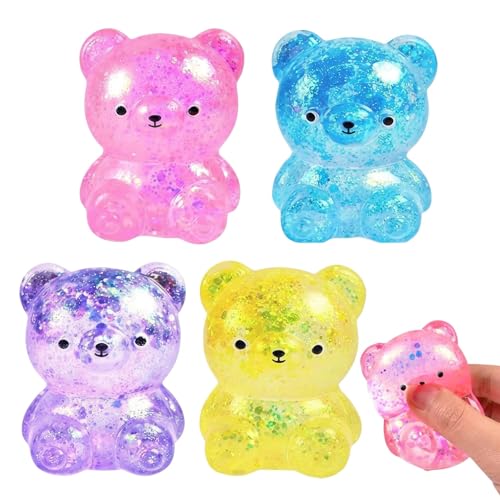 Gummy Bear Squishy Bear Squishy Toys for Anxiety Relief and Sensory Needs Sugar Squishies Sensory Tools with 4 Pack Cute Bear Design in Blue Purple Yellow Pink 6x4 cm