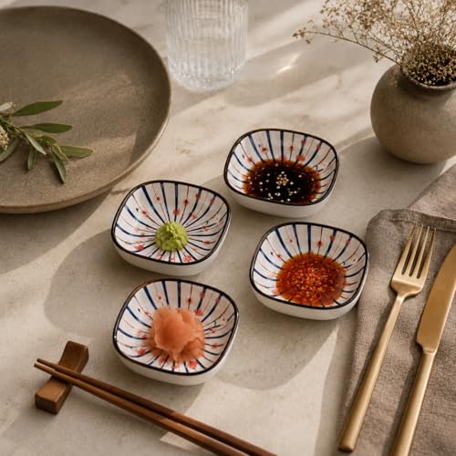 Image of YELONA Japanese Ceramic Bowl Set of 6 | 200ml Blue Floral Porcelain Elegant Serving Bowl for Rice, Soup, Snacks & Dessert | Ceramic Dinner Set for Gifting - (Sakura Burst)