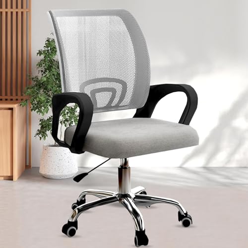 Image of Casa Copenhagen Mesh Mid Back Office /Study /Computer /Revolving /Desk Chair for Work from Home -Metal Base, Height Adjustable Seat - Oak Grey & Black Handle