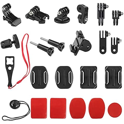 EZESO ESSENTIAL SKINCARE Universal Action Camera Accessory Kit, 20-in-1 Grab Bag Mount Kit, Helmet Chin Mount Accessory Kit, J Hook Buckle Mount, Adhesive Mount, Sports Camera Accessory Bundle Cover