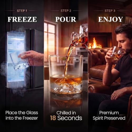 Image of LIITON The Peaks Whiskey Glasses, Set of 4, 10oz, Bourbon Glass | Thick Freezable Crystal Rock Glasses, Old fashioned Whiskey Gifts for Men, Cocktails, Scotch Glasses