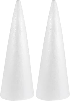 DOITOOL 2 Pack Large Foam Cones for Crafts, DIY White Foam Craft Cones for DIY Projects, Handmade Gnomes, Christmas Trees, Cake Stands, Flower Arrangements, Holiday Decorations 38 x 13.5 cm, White