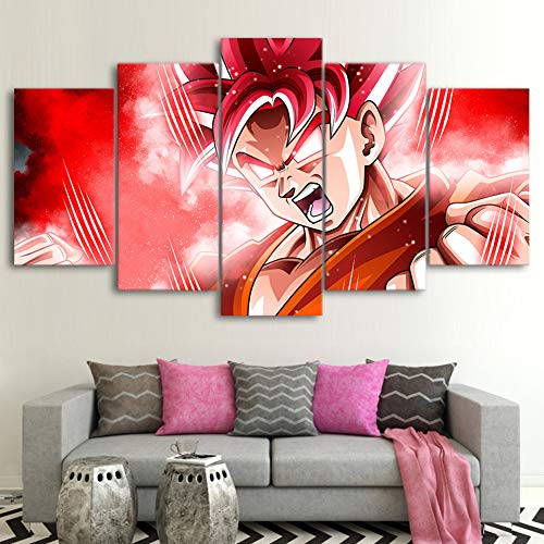QJXX Cuadros En Lienzo Arte De La Pared Pinturas Dragonball Z Goku Super Saiyan Impresión De La Lona 5 Piezas De Anime Ilustraciones para Su Hogar/Oficina,B,30×40Cm×2+30×60Cm×2+30×80Cm×1
