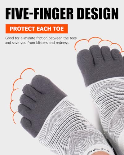 Image of WRELS Coolmax Toe Socks for Men Women,Athletic High Performance Cushion Crew Socks for Running Working(3 Pairs)
