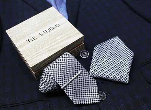 Image of TIE STUDIO Men's Necktie Pocket Square & Cufflink Set | Standard | Jacquard Fabric | Superior Stitching |