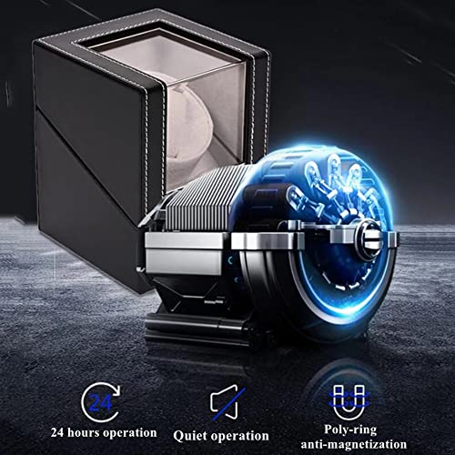 Ausugar Single Watch Winder For Automatic Watches, Super Quiet, In Wood Shell And Black Leather/Carbon Fiber Leather, Japanese Motor #TOP5