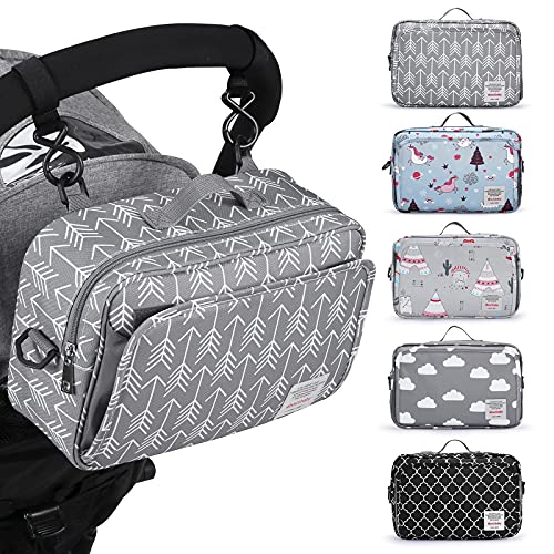 Image of Universal Stroller Caddy Accessories All-in-One Baby Organizer with Insulated Pocket,Capacity for Diapers, Toys & Snacks, Dark Gray